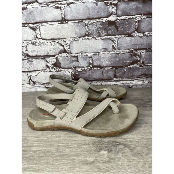 Merrell Aluminum Grey Suede Synthetic Toe Strap Foam Sandals Women Sz 9M US/40EU - Picture 3 of 16